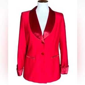 Escada red pure wool blazer jacket with red satin details